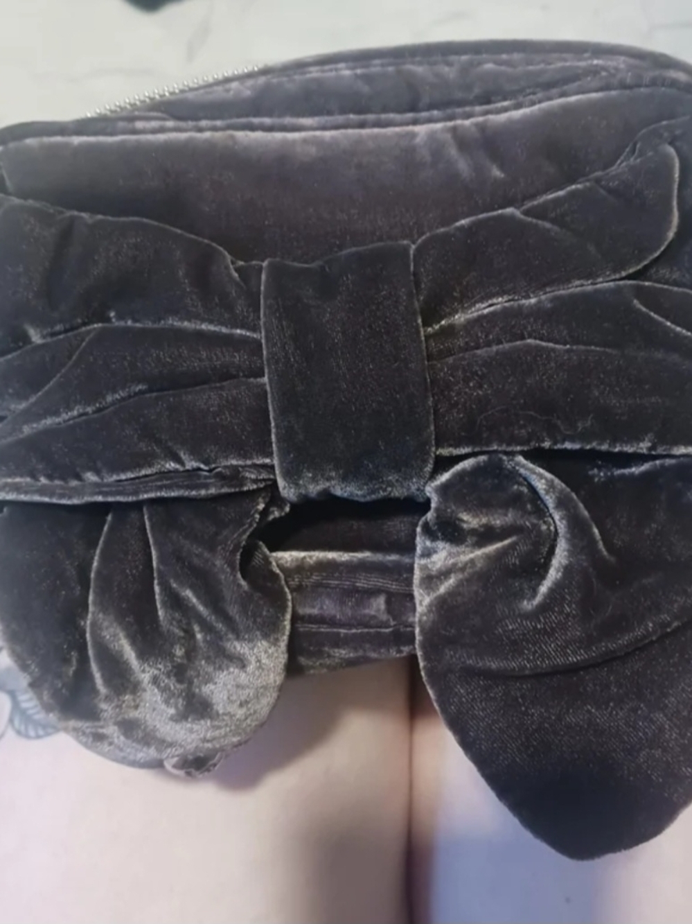 Velvet Bow Cosmetic Bag in Deep Charcoal